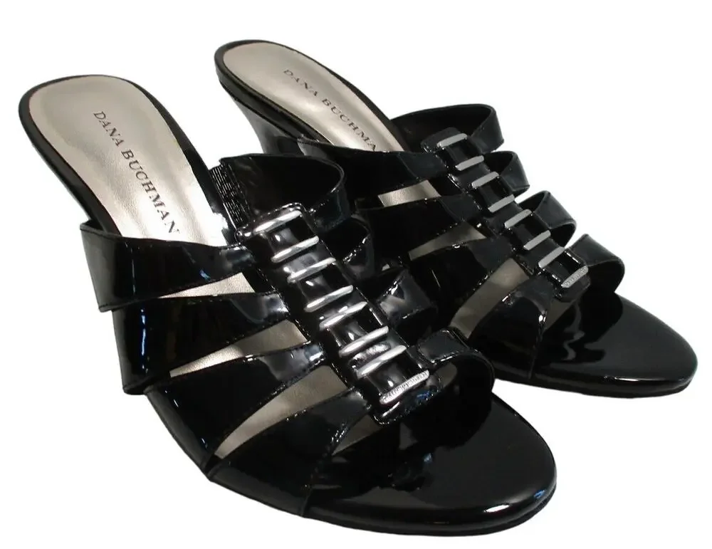 Dana Buchman Women's Tabitha Black Patent Slide High Heel Sandals Size 8.5M